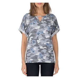 COLLECTION BY BOBEAU Womens Gray Camouflage Dolman Sleeve Top S
